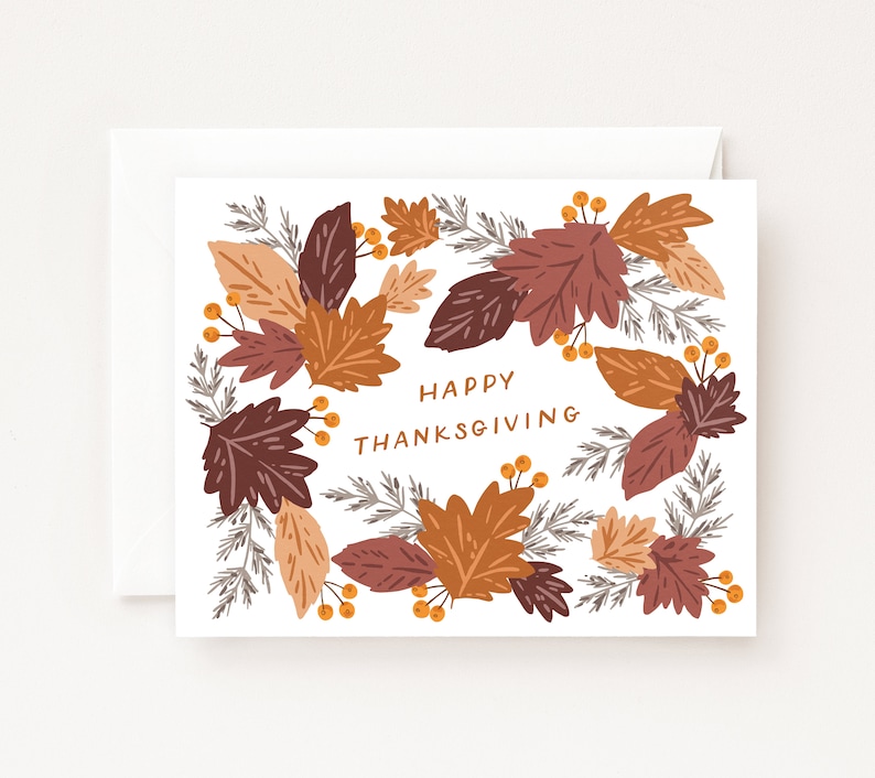 Happy Thanksgiving Card Illustrated Autumn Holiday Happy Thanksgiving Cards, Blank Holiday Card Set or Single Thanksgiving Greeting image 1