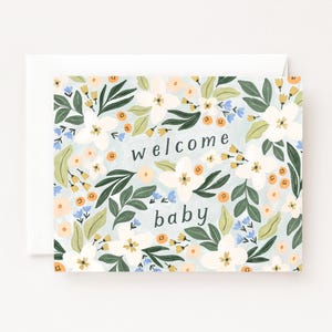 Cartão de boas-vindas para bebê | Cartão de felicitações para recém-nascido Morning Blooms, papelaria floral ilustrada e com letras feitas à mão