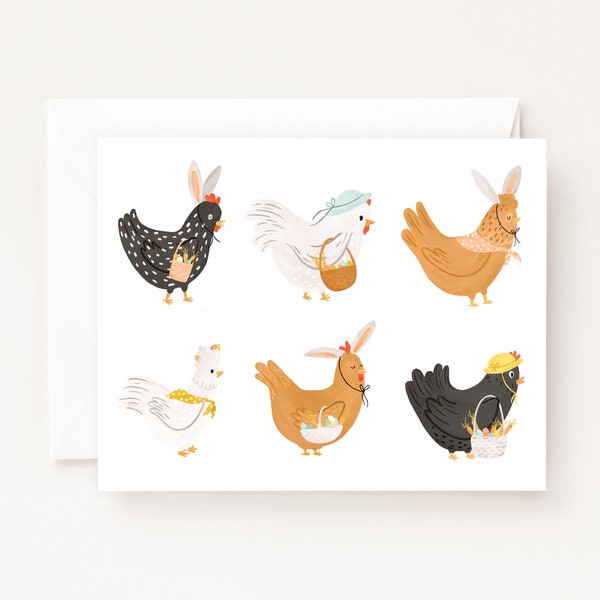 Carte pour fêtes de Pâques poules : lot de 8 cartes de Pâques ou une seule carte de voeux de Pâques