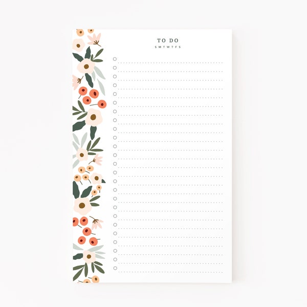 Blush Field To Do Notepad | Hand Illustrated Floral Daily Planner To Do List Pad