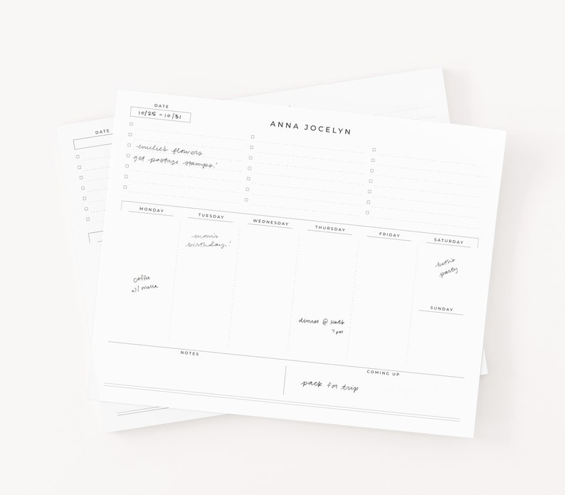 Personalized Weekly Desk Pad : Custom Weekly To Do Notepad with Calendar and To Do List, Minimalist Personalized Weekly Planner Stationery image 2