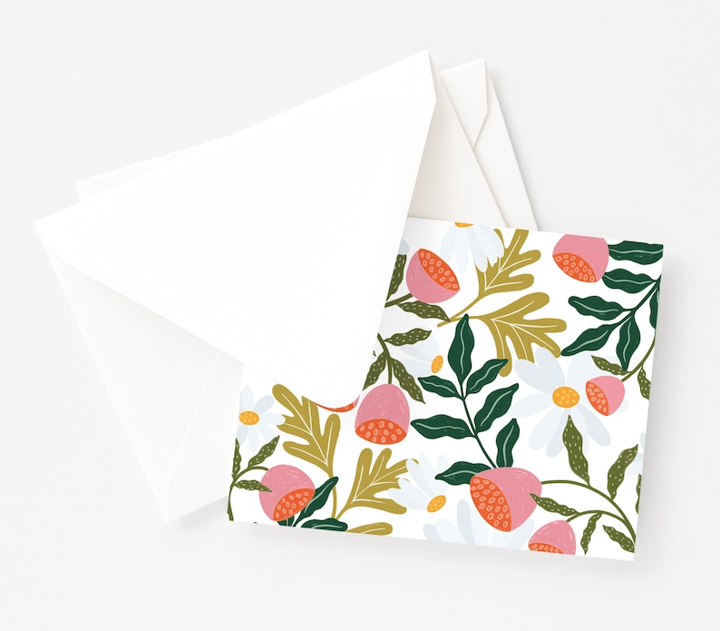 Folded Everyday Cards with Blank Interiors and Hand Illustrated Blooms Flora Notecard Set of 8
