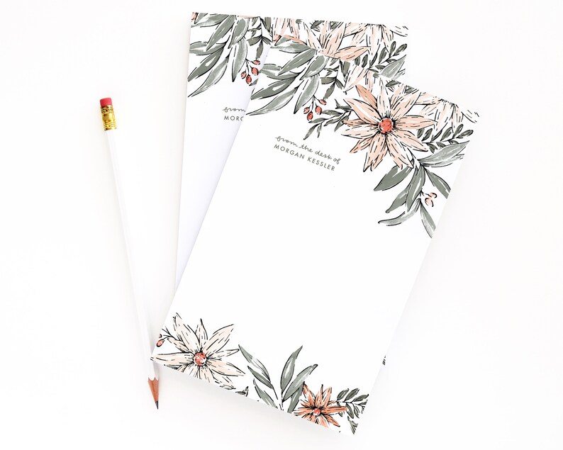 Prairie Stationery Custom Notepad Personalized Notepad with Hand Painted Florals