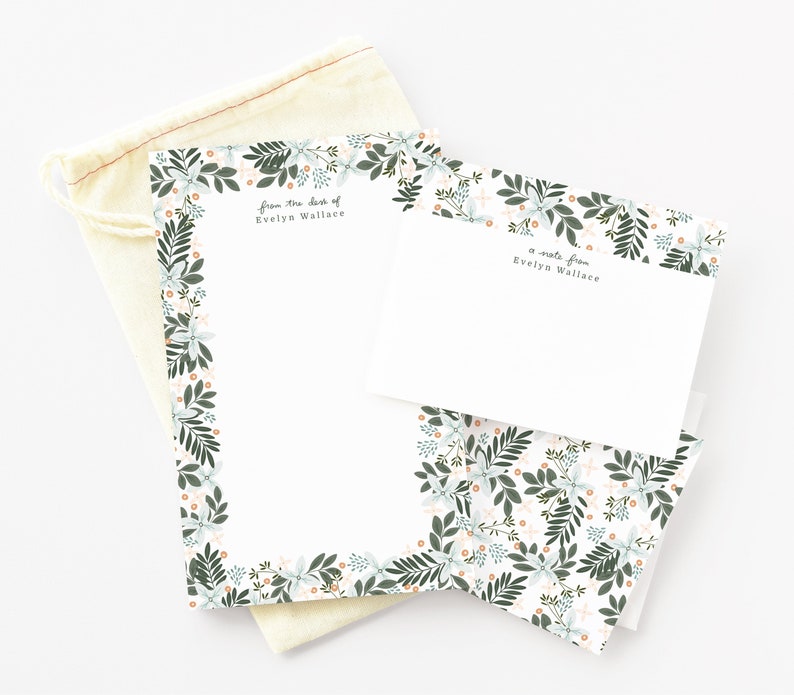 Morning Blooms Personalized Stationery Set Floral Custom Stationery Gift Set with Notepad and Cards image 1