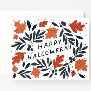 Biglietti Happy Halloween / Set di biglietti botanici Halloween illustrati con lettere a mano o singoli
