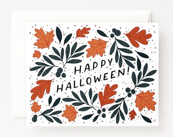 Happy Halloween Karten | Illustriertes Hand beschriftetes botanisches Halloween Karten Set oder Single