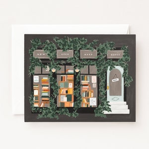 Bookshop Greeting Card : Illustrated Library Book Shop Blank Greeting Cards for Book Lovers image 1