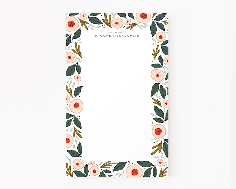 Marisol Blooms Personalized Notepad Illustrated Floral Personalized Stationery Notepad with Custom Design image 1