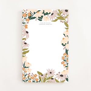 Personalized Notepad: Floral Field Illustrated Custom Stationery Notepad, Letter Writing Stationery image 1