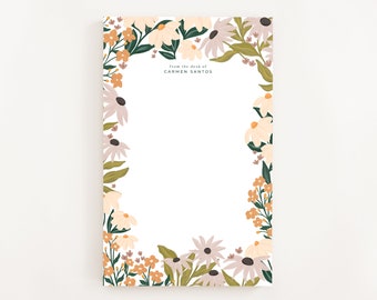 Personalized Notepad: Floral Field Illustrated Custom Stationery Notepad, Letter Writing Stationery