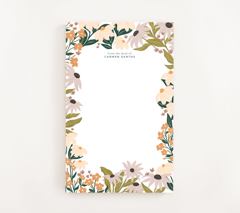 Personalized Notepad: Floral Field Illustrated Custom Stationery Notepad, Letter Writing Stationery image 1