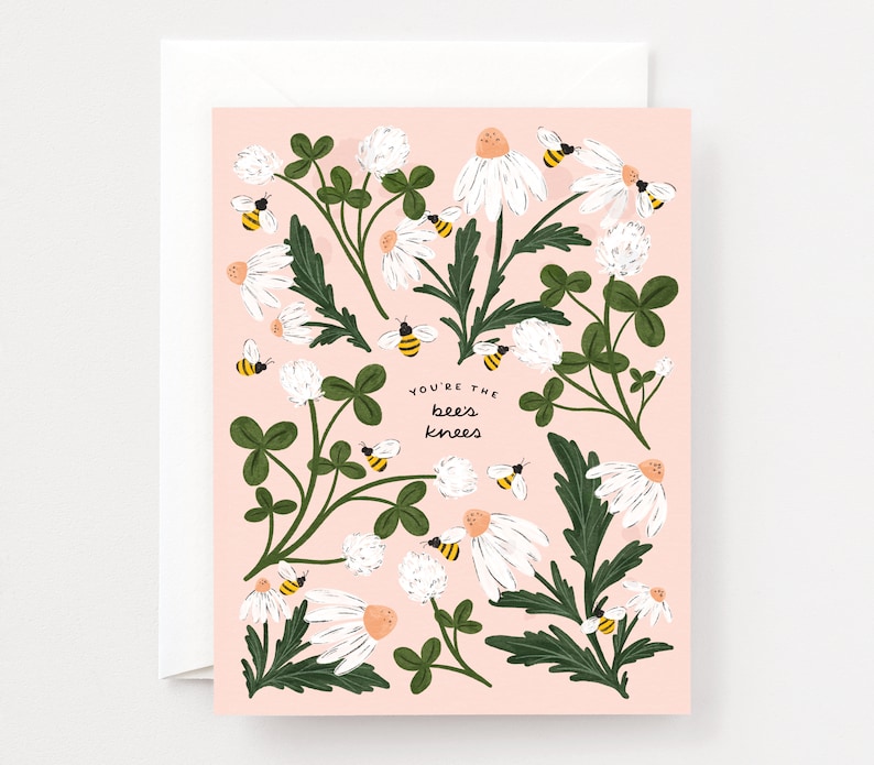 You're the Bee's Knees Greeting Card : Clover and Bee Blank Greeting Cards, Thank You and Love Card image 1