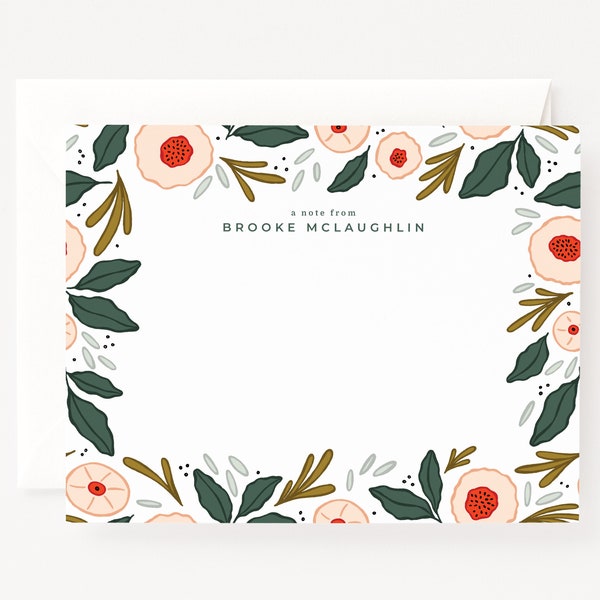 Marisol Blooms Personalized Flat Card Set | Illustrated Floral Personalized Stationery Set
