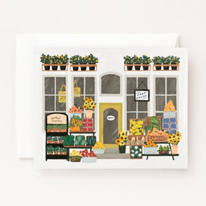 Carte de voeux Farmer's Market : Cartes de voeux vierges illustrées pour un stand de légumes