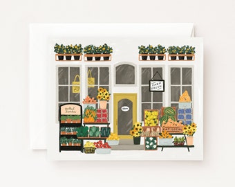 Farmer's Market Greeting Card : Illustrated Vegetable Stand Farmer's Market Blank Greeting Cards