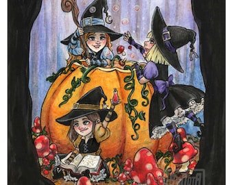 The Gruesome Threesome 5" x 7" Watercolor Print