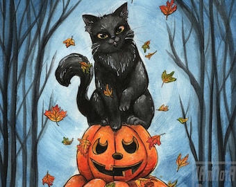 Pumpka Kitty 5" x 7" Watercolor Print