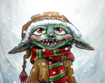 Holiday Goblin 5" x 7" Watercolor Print