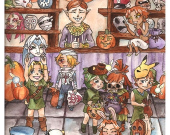 A Very Zelda Halloween 8.5" x 11" Watercolor Print