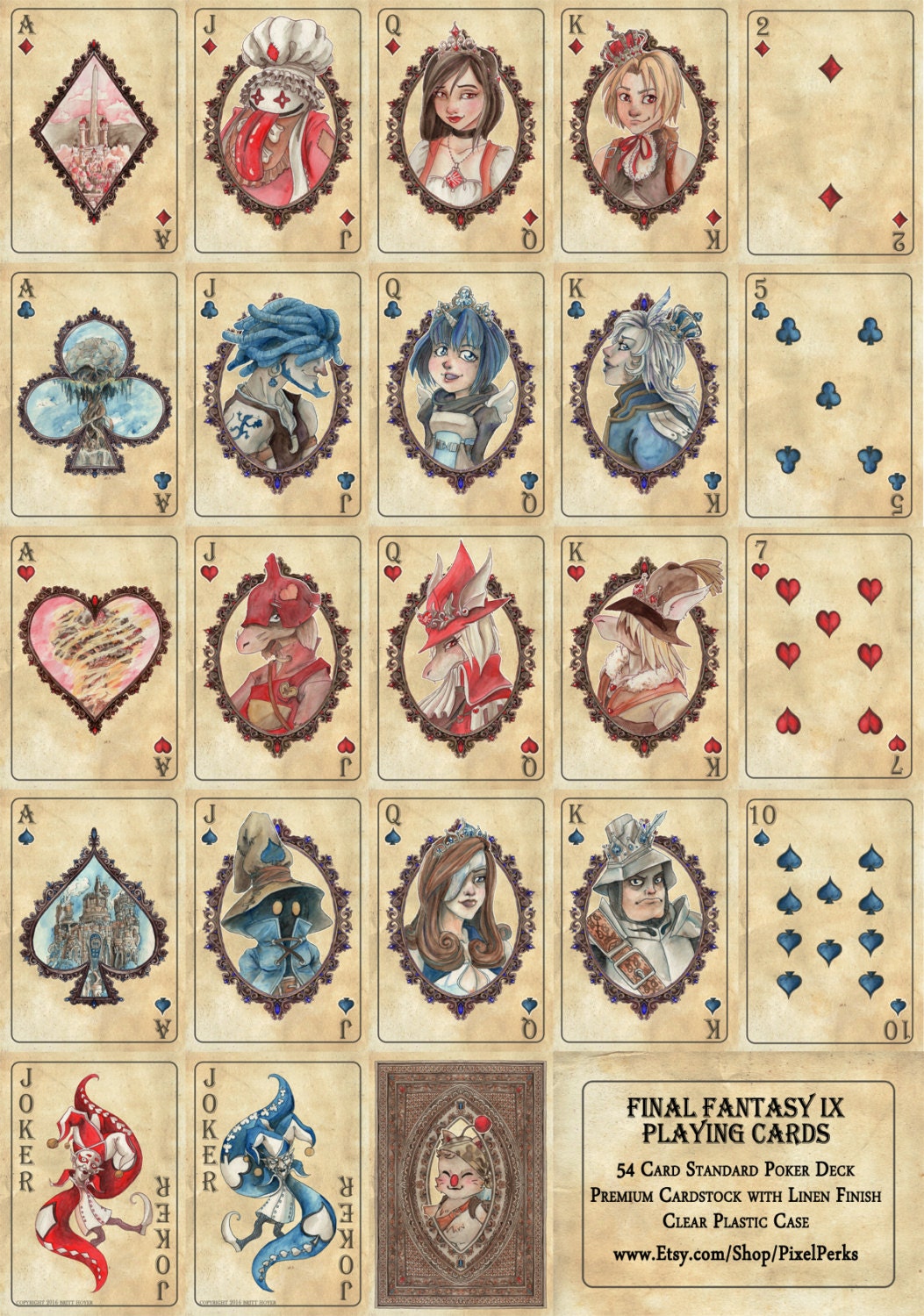 Final Fantasy IX Playing Cards - Vintage Inspired Watercolor Art