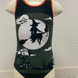 Black witch Halloween gymnastics leotard for girls