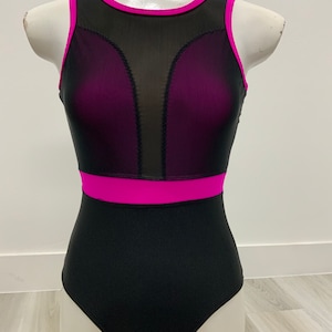Pink and black gymnastics/dance leotard