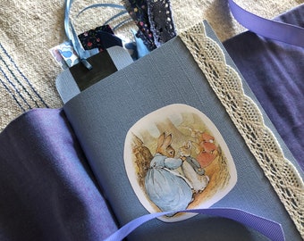 Handmade Junk Journal, Beatrix Potter Ephemera, Liberty of London fabric cover