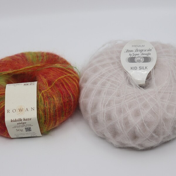 Rowan Mohair Yarn Variegated Rust, Orange, Green Yarn Kaffe Fassett Colors or Lane Borgosesia Off White, Gray Yarn/Made in Italy