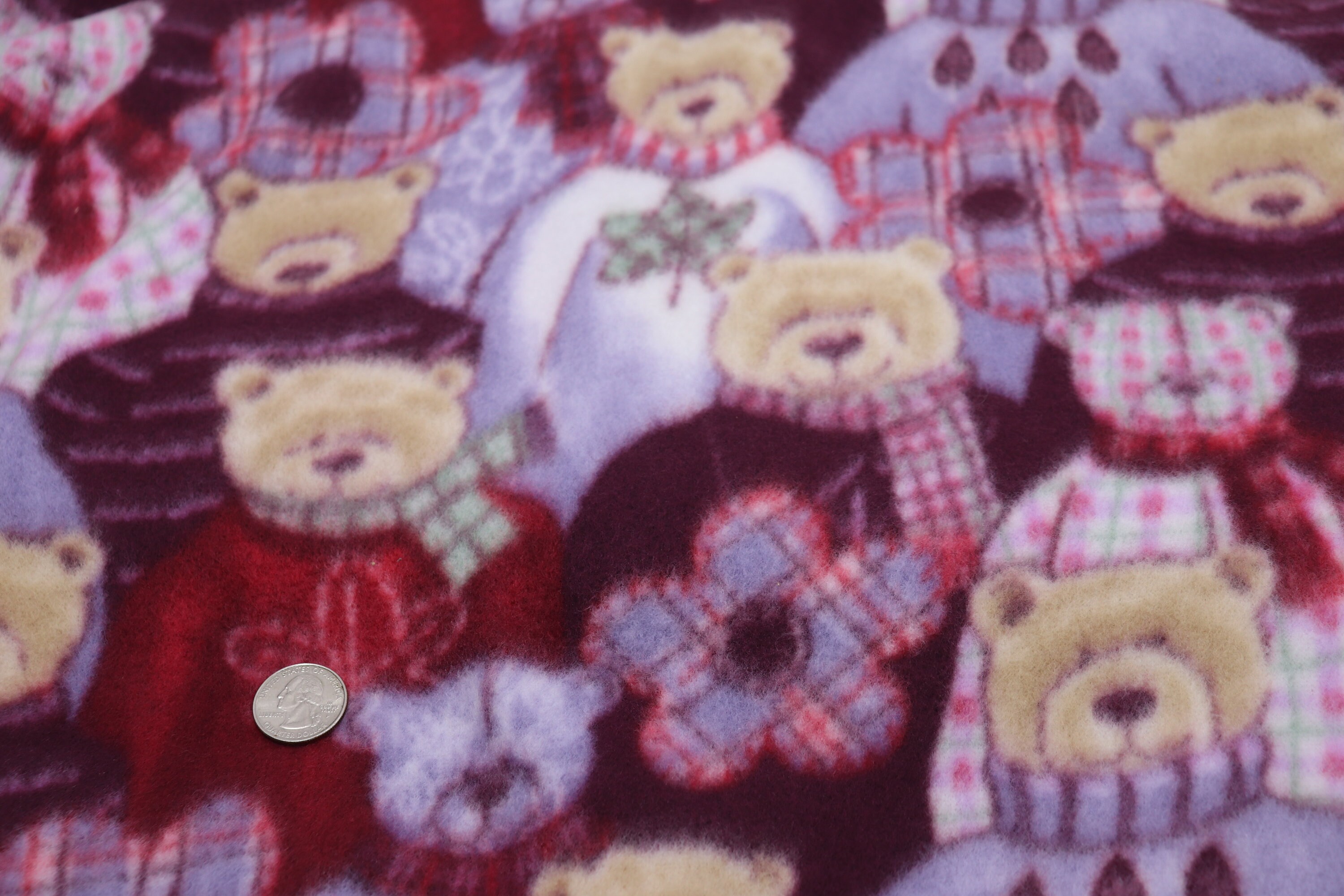 Purple Teddy Bear Kid's Fleece Fabric/burgundy Teddy Children's Fleece