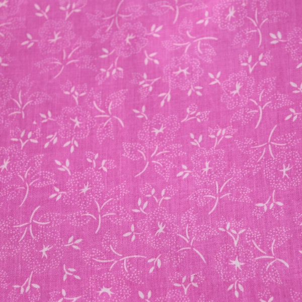 Vintage Pink Floral Cotton Fabric/White Flowers on Pink/Small Print Vintage