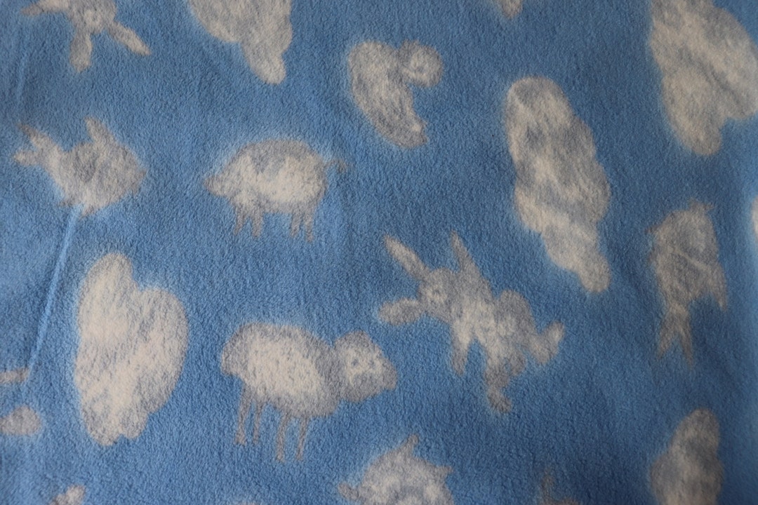 Bunny Rabbits, Sheep, Ducks, Fish, and Sheep Fleece Fabric/baby Blue ...