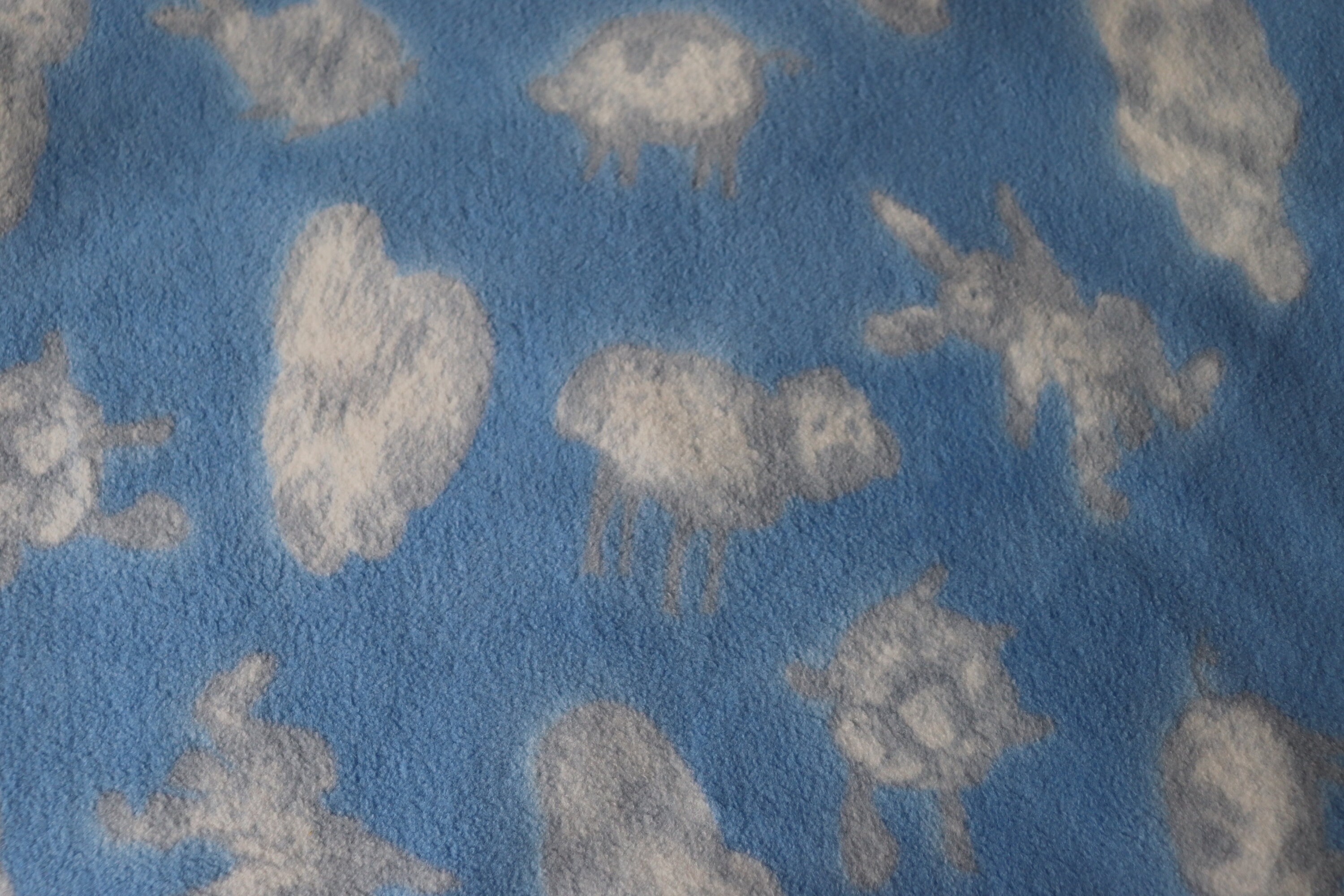 Bunny Rabbits, Sheep, Ducks, Fish, and Sheep Fleece Fabric/baby Blue ...