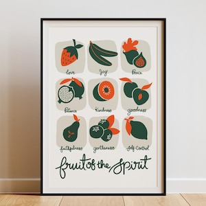 Fruit of the Spirit Wall Print, Green Orange Modern Illustrated Scripture DOWNLOADABLE PRINT