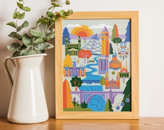 Spokane Washington Print | 8x10 Spokane Art | PNW City Skyline