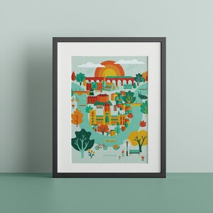 Durham England Printable | Durham Kathedrale Wandkunst | UK Stadtbild Karte Herunterladbarer Druck