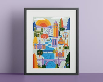 Spokane Washington Printable | Spokane Art | PNW City Skyline