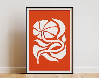 Flower Print, Retro Flower Wall Art, Orange Boho Flower, Whimsical Flower PRINTABLE