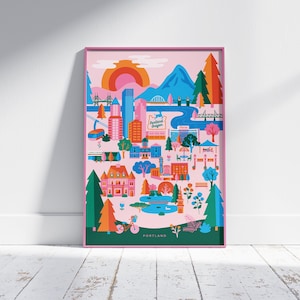 Impressão artística de Portland Oregon, arte de mapa do noroeste do Pacífico, horizonte de Portland
