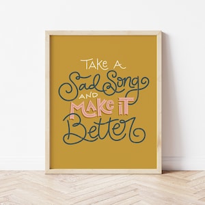 Hey Jude Hand-lettered Printable, Beatles Song Lyric DOWNLOADABLE PRINT