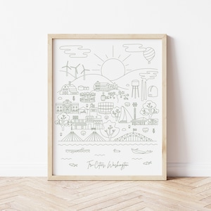 Tri-Städte, Washington Illustrated Print | Ost Washington Kunst | Kennewick Pasco Richland | Columbia River | DIGITALER DOWNLOAD