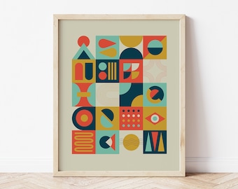 Mid-Century Geometric Abstract Shapes Print, Retro wall art, 1960s home decor