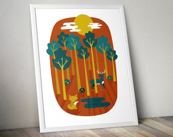 Forest Scene Illustrated Print