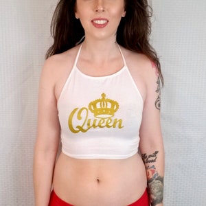Queen White Halter Crop Top, Crown Crop Top, Crop Tops For Women, Cropped Top, Sexy Crop Tops, Crop Tops For Teens, Cropped Top Woman,