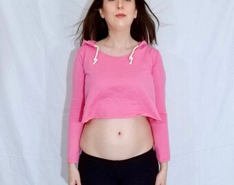 Crop Top Hoodie Pink Cropped Hoodie Crop Hoodie Long Sleeve Crop Top Crop Tops for Women Cropped Sweatshirt Distressed Made in USA Etsy