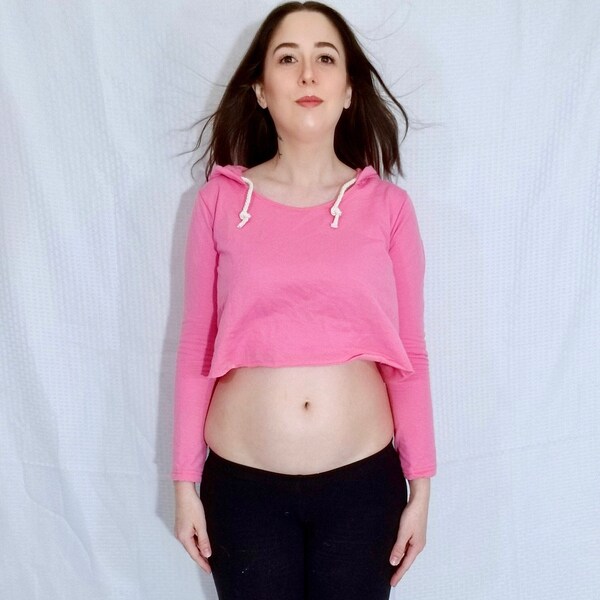 Crop Top Hoodie, Roze Cropped Hoodie, Crop Hoodie, Lange Mouw Crop Top, Crop Tops voor vrouwen, Cropped Sweatshirt, Distressed, Made in USA,