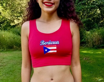 Boricua Puerto Rico Red Ribbed Crop Top