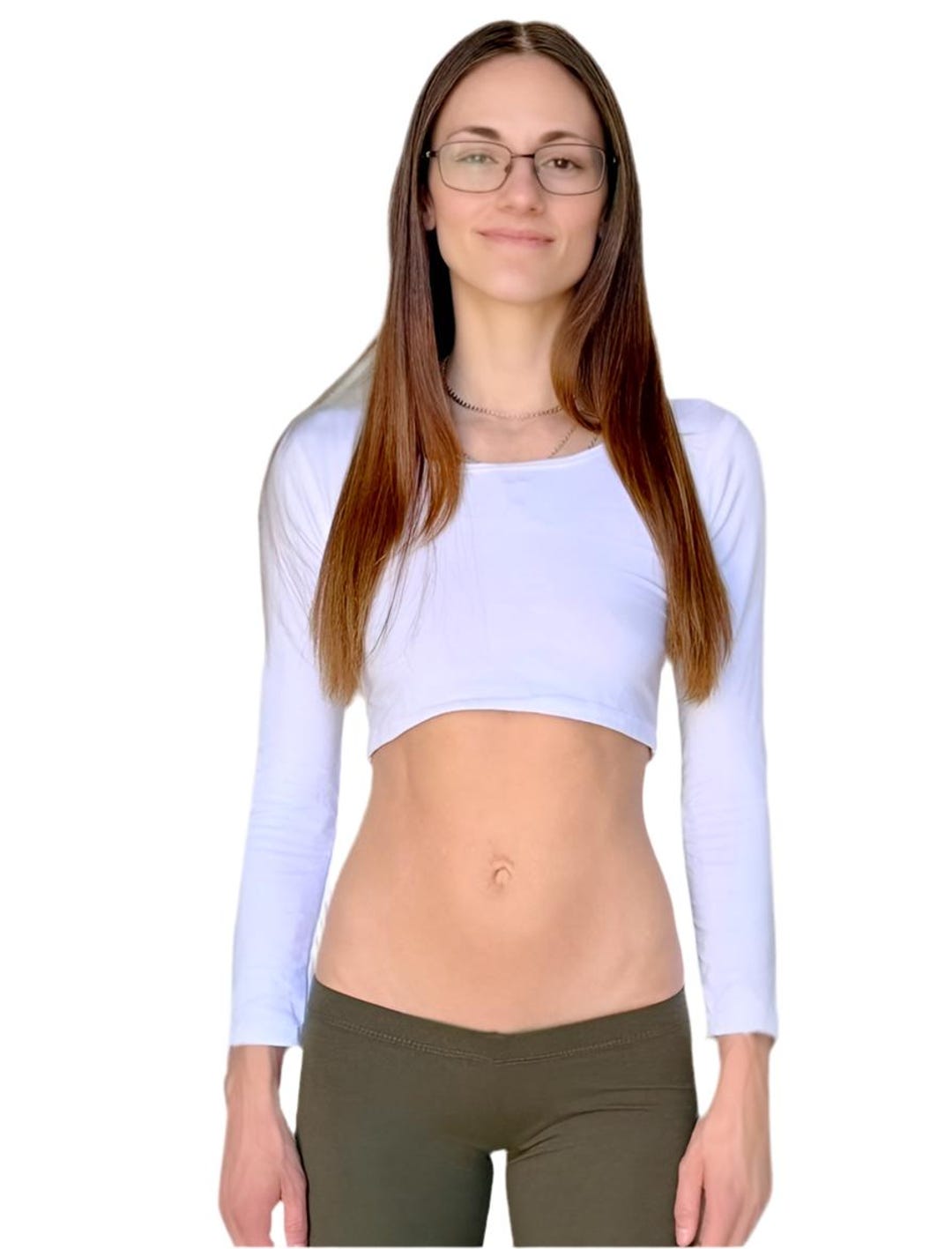 ◆as if calie◆ GURLS BASIC CROP LONG SLEEVE TSHIRT WHITE CA Riforla Women's Sexy Long Sleeve Crop Top 2024 Crew Neck
