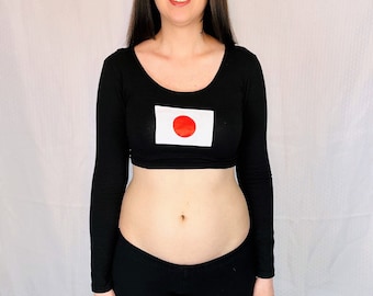 Japan Crop Top, Japan Flag Crop Top, Long Sleeve Crop Top, Black Crop Top, Japanese Flag, Crop Tops For Women, Teens, Cropped Top, Crop Tee