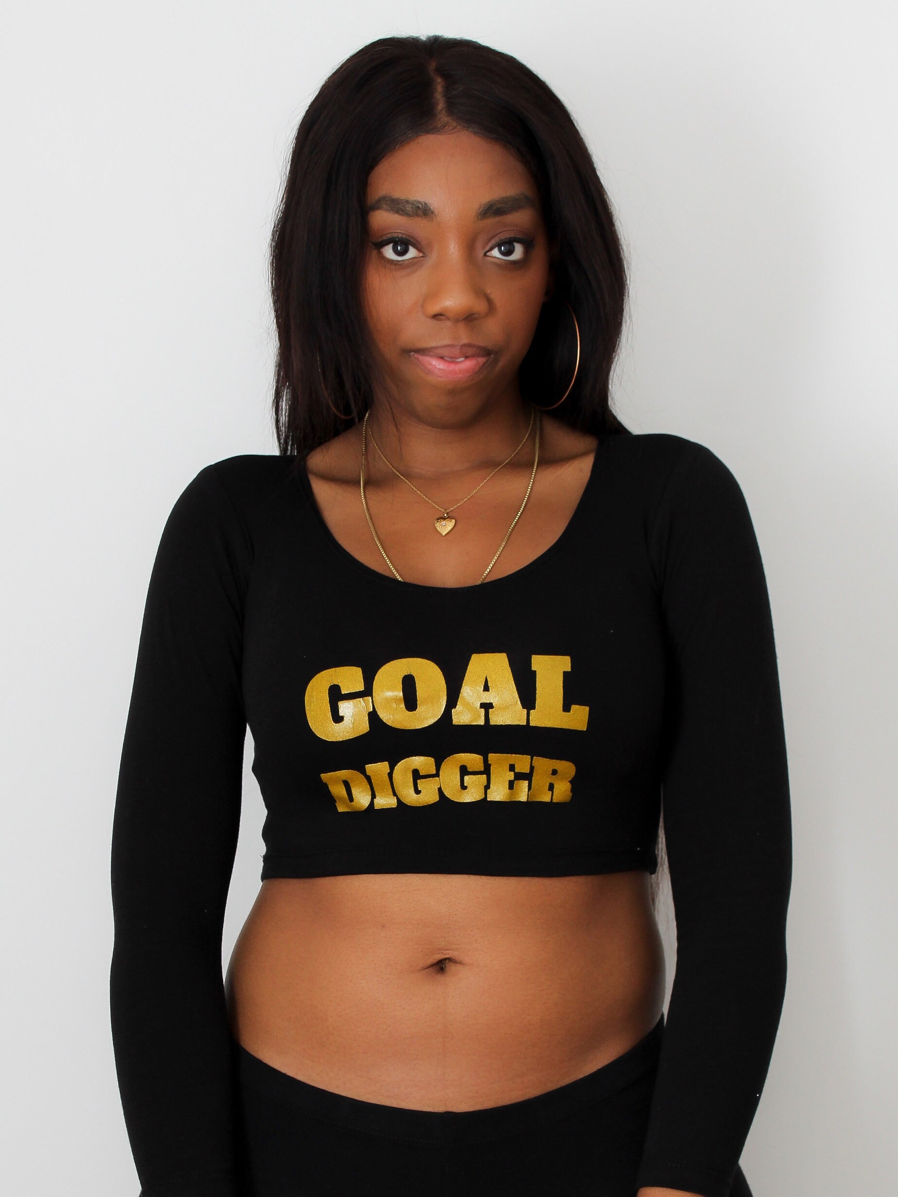 Goal Digger Black Long Sleeve Crop Top Crop Top Woman Crop - Etsy Israel