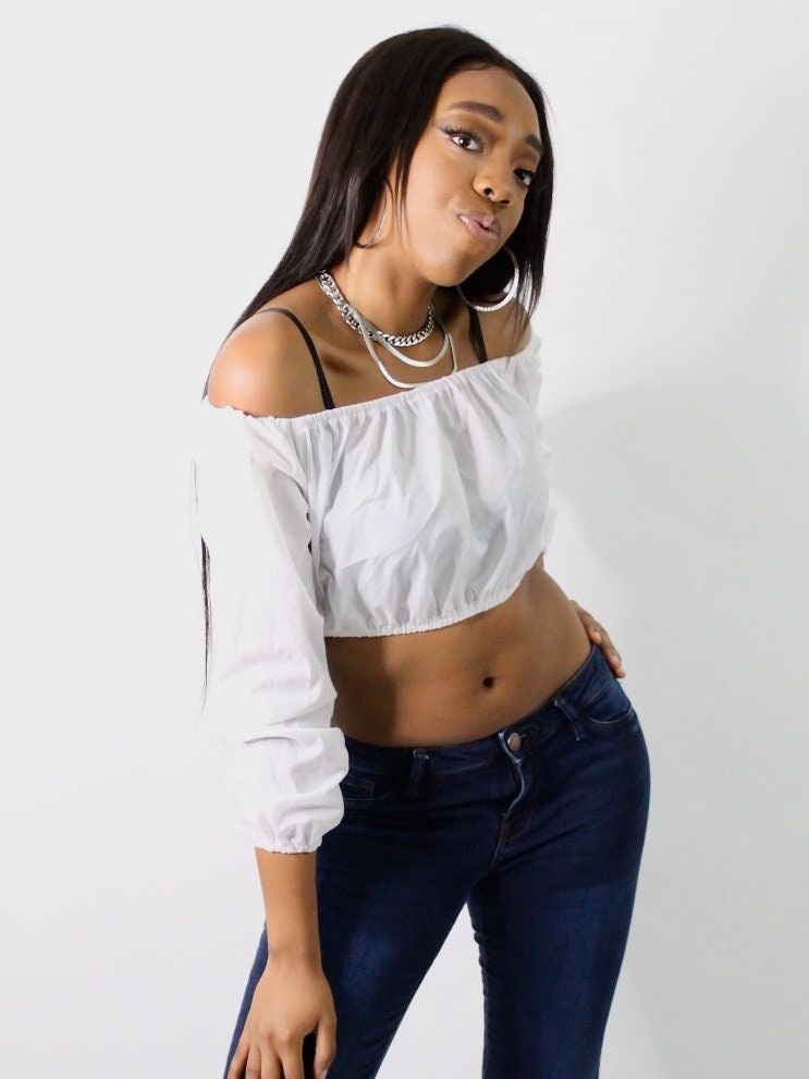 Bella Bianca White Long Sleeve Peasant Crop Top Crop Tops for | Etsy